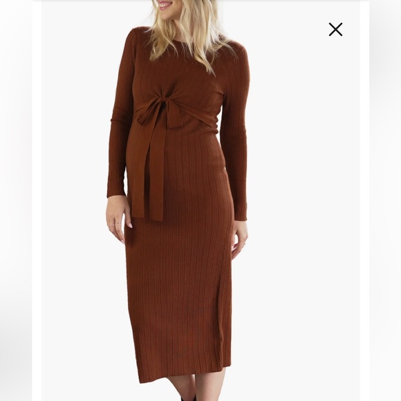 Angel Maternity Dresses & Skirts - Elegant Brown Knit Dress Angel Maternity Knit MIDI Dress XL Nursing